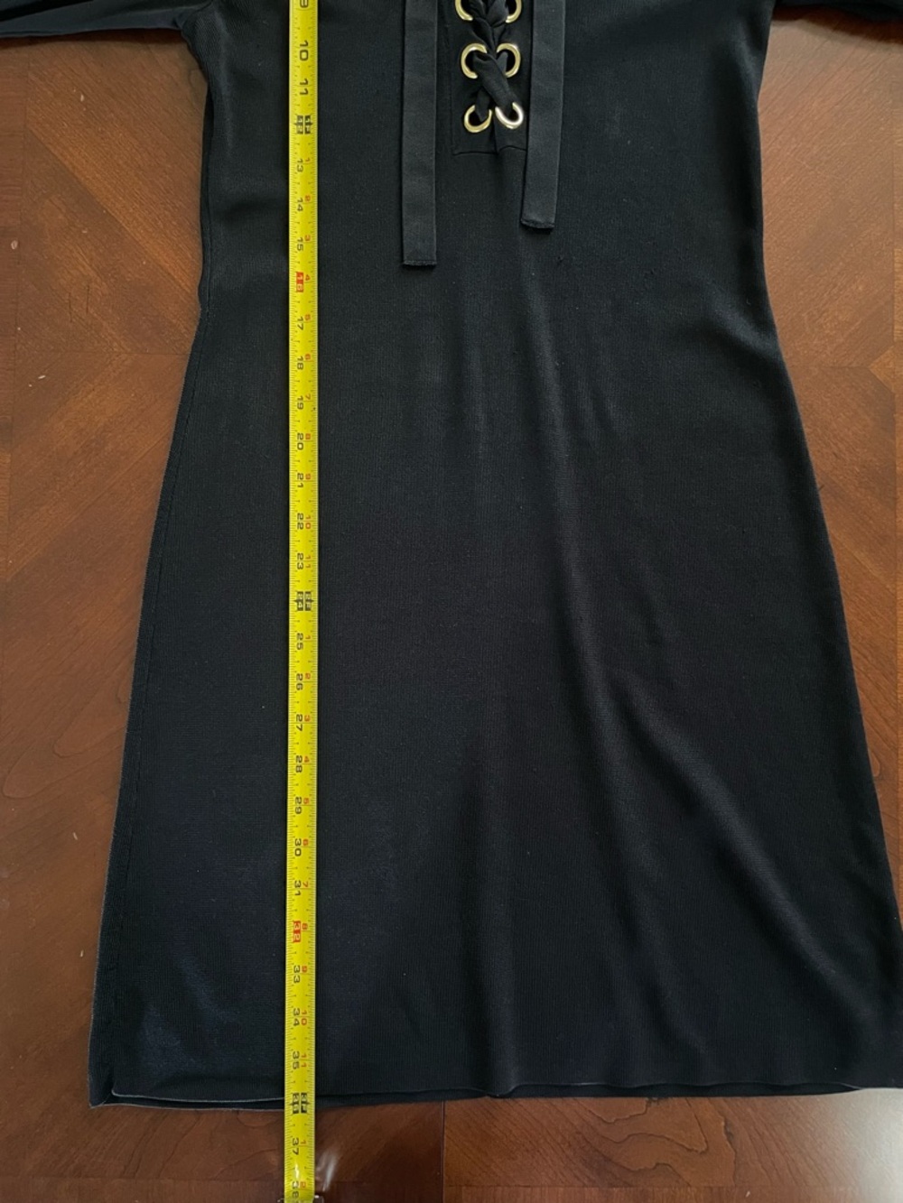 INC Black Sheath Dress Lace-Up Neck Gold Hardware Size S - Picture 6 of 9